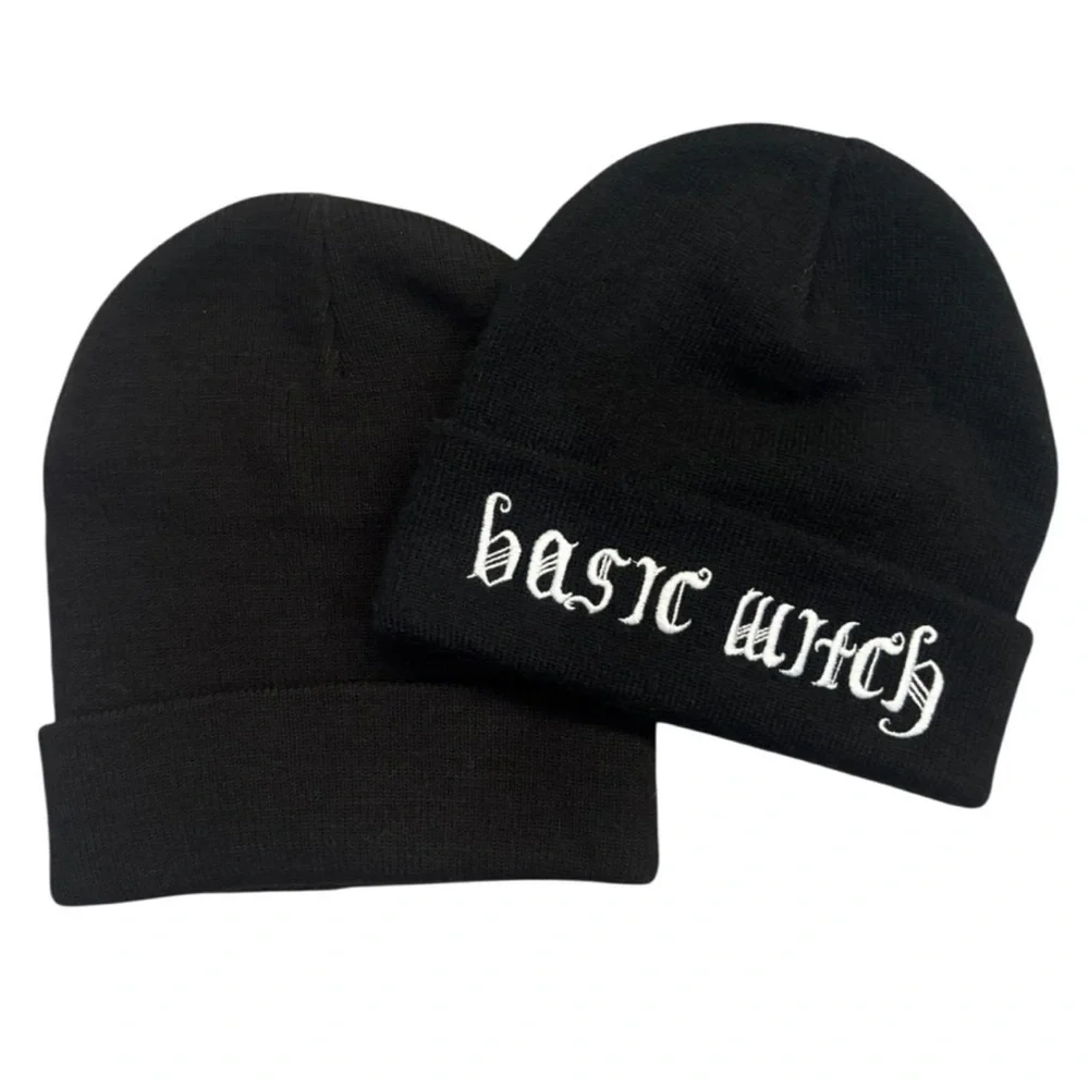 Knit Beanie Hat Basic Witch Graphic Knit Hat Bundle Black Sweater Beanie Hat Set
